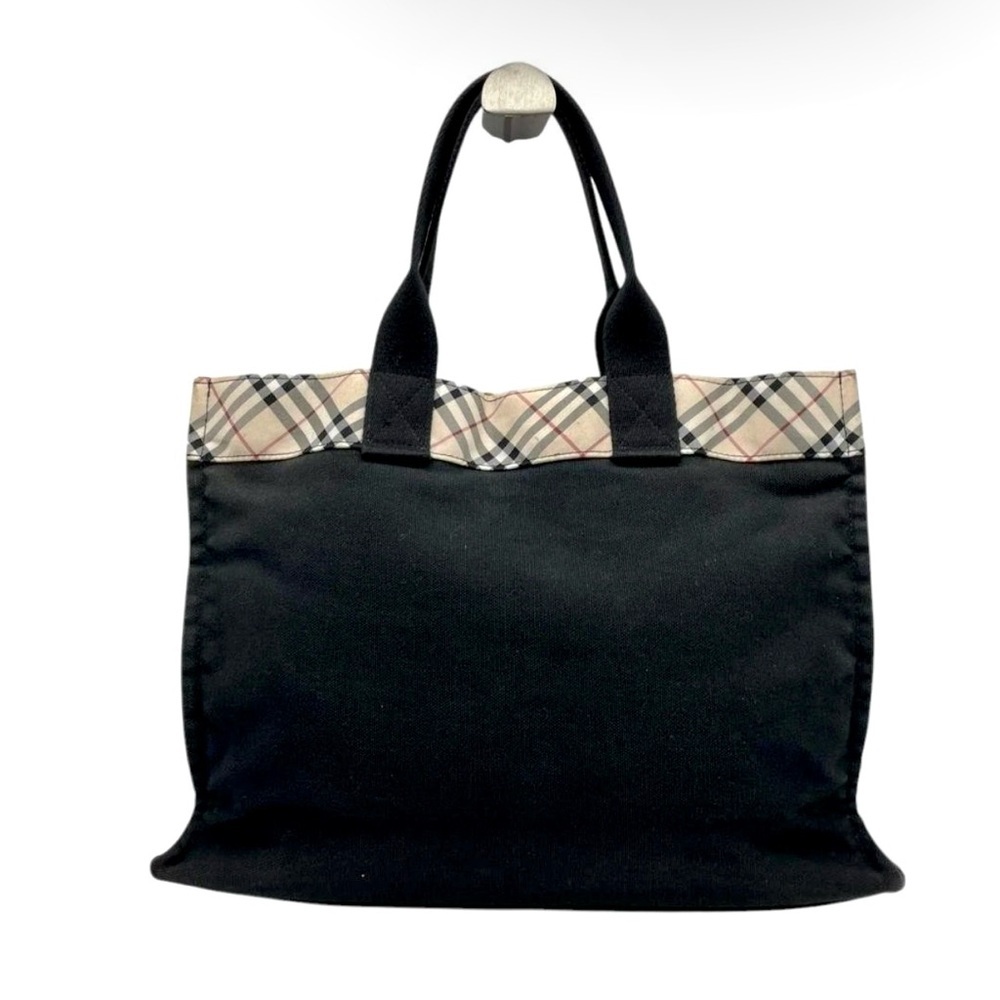 BURBERRY BLUE LABEL Black Beige Nova Check Canvas Tote A4 Storage - Picture 3 of 9
